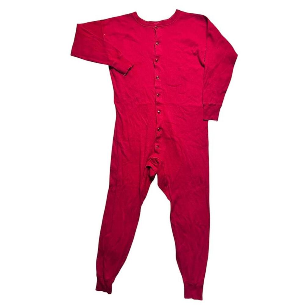Healthknit Vintage 60s USA made Red Union Suit Thermal Base Layer Long Johns XL